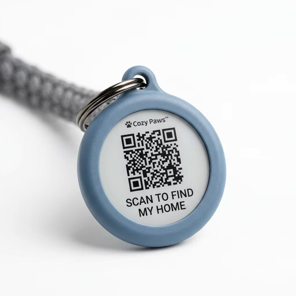 Cozy Paws™ E-ID Tag | NFC Smart Digital Pet ID — Ultra-Thin E-Ink Screen, Tap-to-Update & No App Required