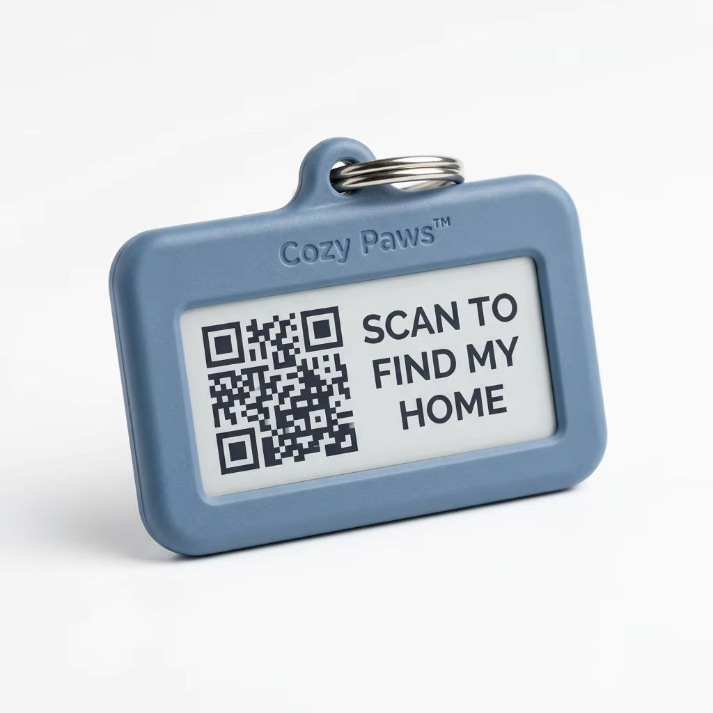 Cozy Paws™ E-ID Tag | NFC Smart Digital Pet ID — Ultra-Thin E-Ink Screen, Tap-to-Update & No App Required